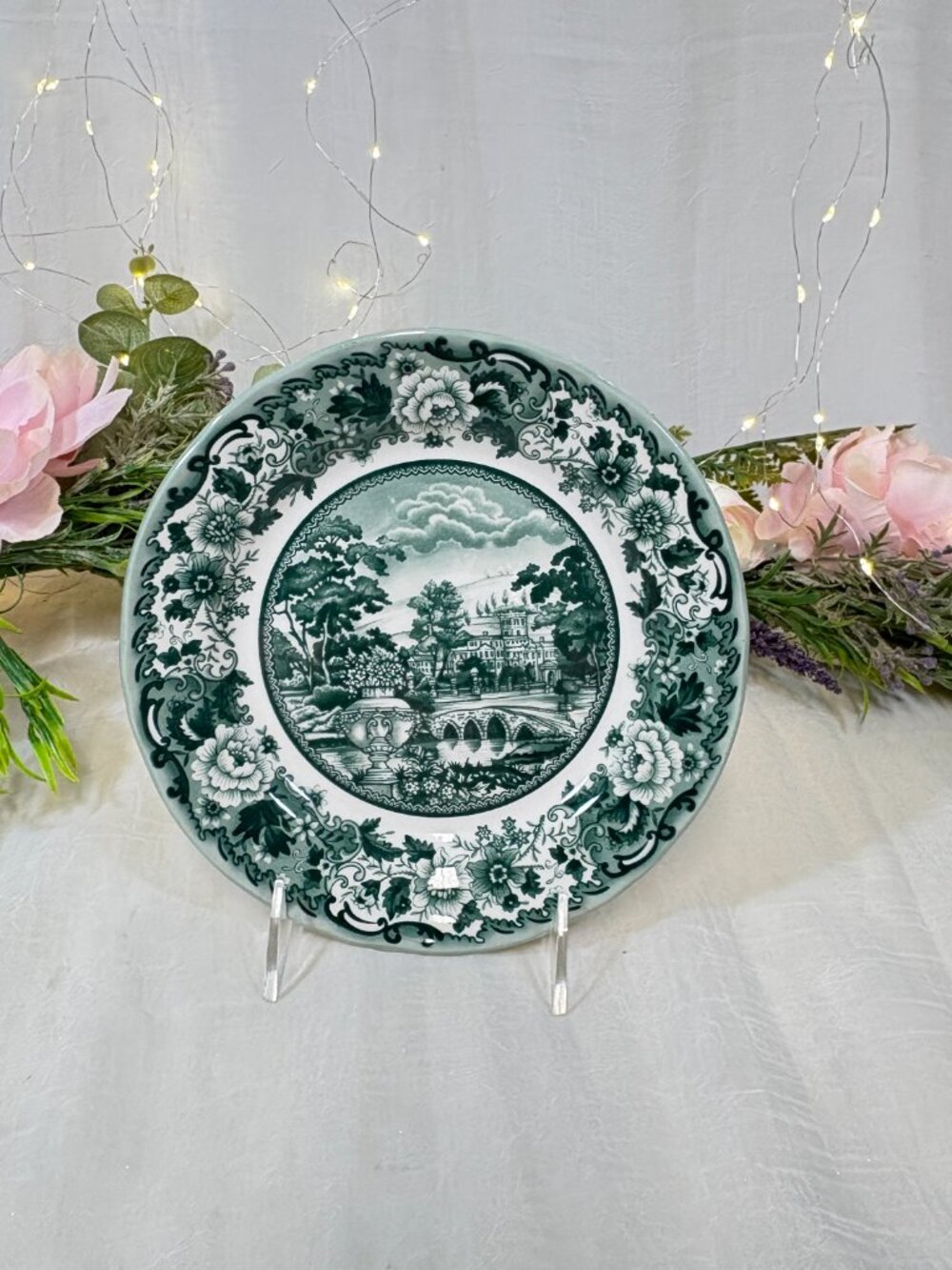 LEGEND British Heritage Earthenware Belmont Garden Toile Green Salad Plates 4